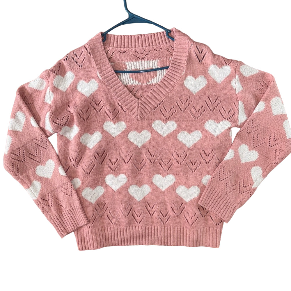 Pink Sweater Heart Detail Size Large